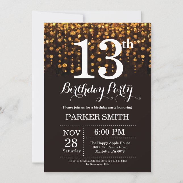13e anniversaire Invitation Parties scintillant d' (Devant)