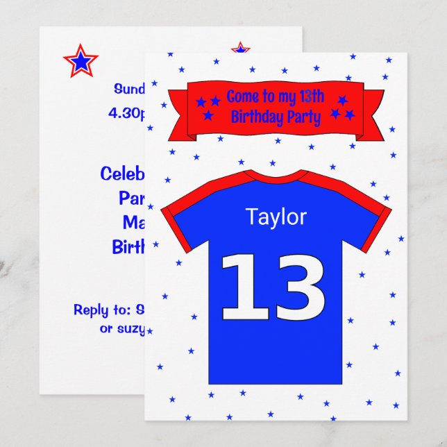 13e anniversaire invitation personnalisée à la fêt (Devant / Derrière)