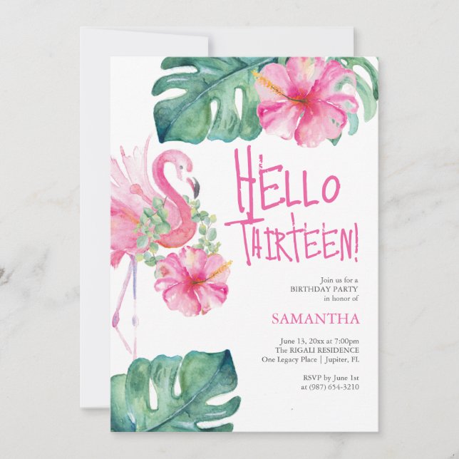 13e anniversaire Invitations Aquarelles tropicales (Devant)