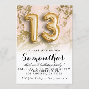 13e anniversaire Marble Gold Invitation