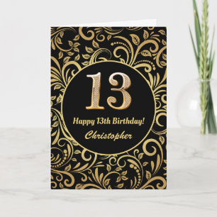 13e anniversaire Modèle floral noir et or