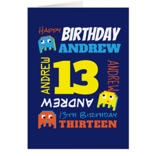 13e anniversaire nom personnalisé jaune bleu pixel