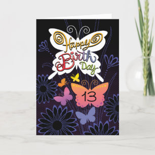 13e Anniversaire Papillons à la main carte