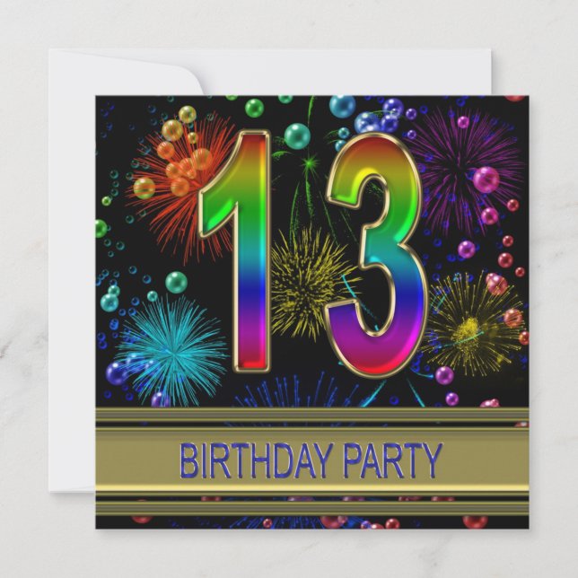 13e fête d'anniversaire Invitation avec bulles (Devant)