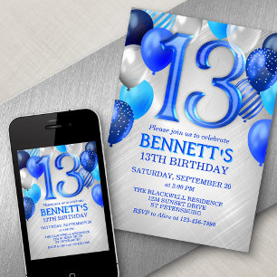 13ème Ado Boy Blue Invitation d'anniversaire