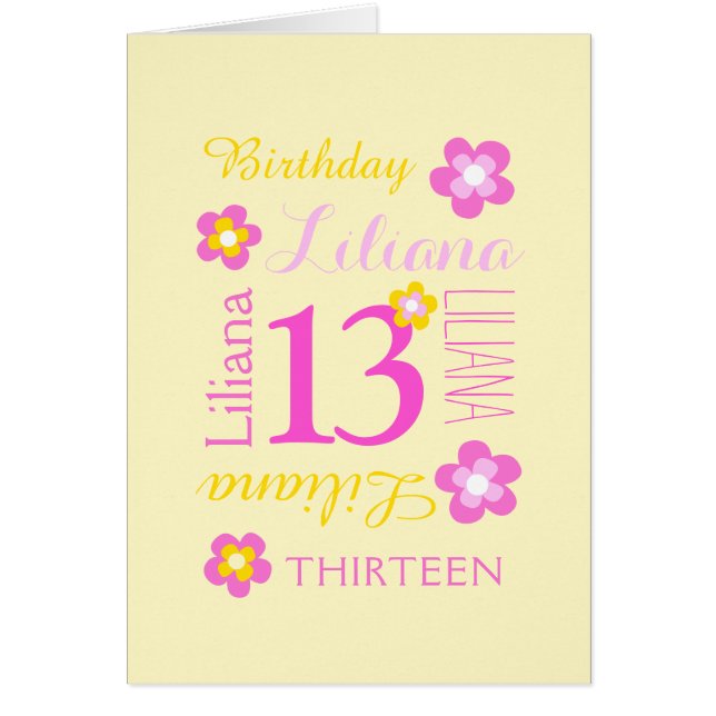 13ème anniversaire nom personnalisé fleurs rose ja (Devant)
