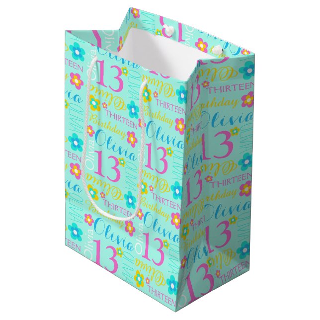 13ème Sac nommé fait sur commande rose turquoise (Devant Angle)