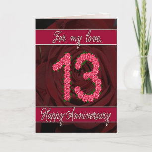 13th anniversary card with roses and leaves