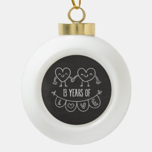 13th Anniversary Gift Chalk Hearts Ceramic Ball Christmas Ornament