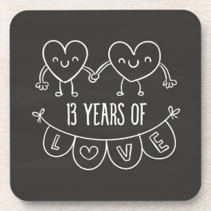 13th Anniversary Gift Chalk Hearts Coaster