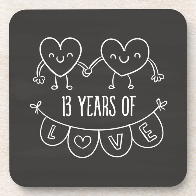 13th Anniversary Gift Chalk Hearts Coaster (Front)
