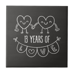 13th Anniversary Gift Chalk Hearts Tile
