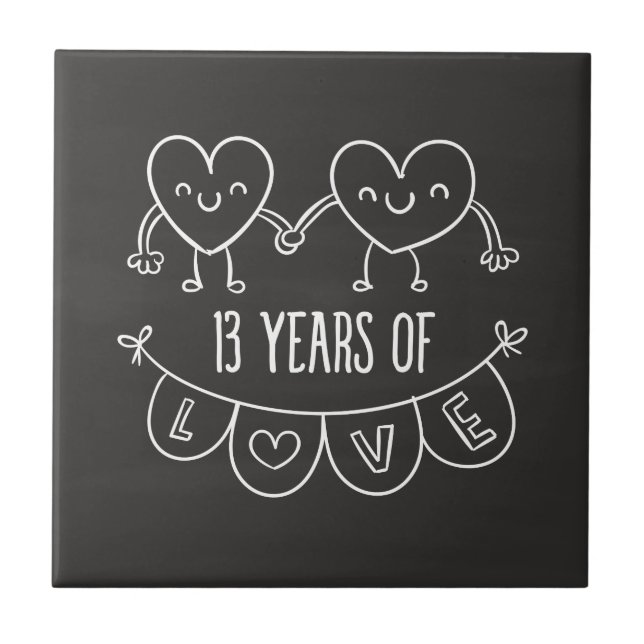 13th Anniversary Gift Chalk Hearts Tile (Front)
