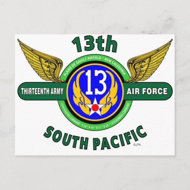 13TH ARMY AIR FORCE "SOUTH PACIFIC" WW II POSTCARD (Front)