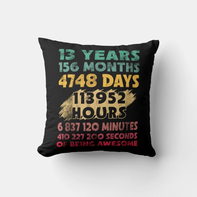 13th Birthday 13 Years Of Being Awesome Throw Pillow (Front)