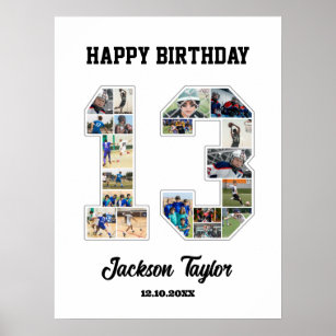 13th Birthday Anniversary Number 13 Photo Collage Poster