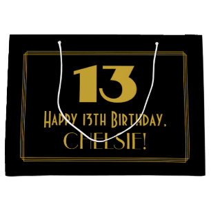 13th Birthday — Art Deco Inspired Look "13" & Name Large Gift Bag