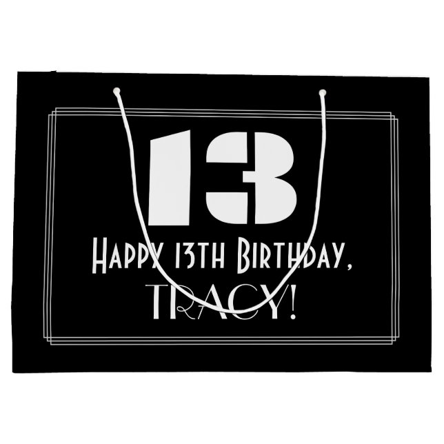 13th Birthday ~ Art Deco Inspired Look "13" + Name Large Gift Bag (Back)