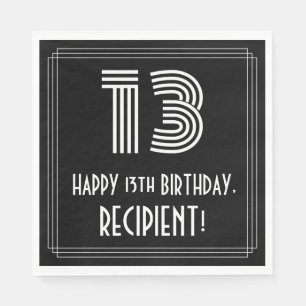 13th Birthday: Art Deco Inspired Look "13" + Name Napkin