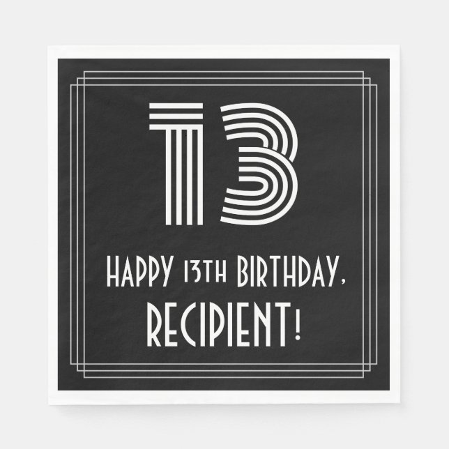 13th Birthday: Art Deco Inspired Look "13" + Name Napkin (Front)