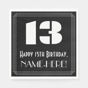13th Birthday: Art Deco Inspired Look "13" + Name Napkin