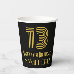 13th Birthday: Art Deco Inspired Look “13” & Name Paper Cups