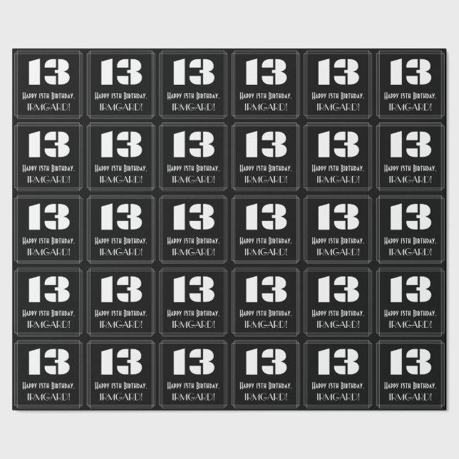 13th Birthday: Art Deco Inspired Look "13" & Name Wrapping Paper (Seam)