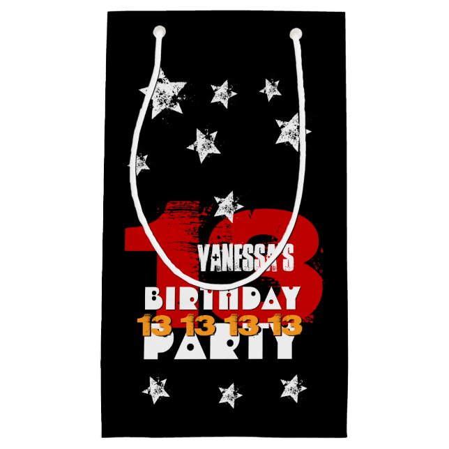 13th Birthday Black Red White Stars K02Z Small Gift Bag (Front)