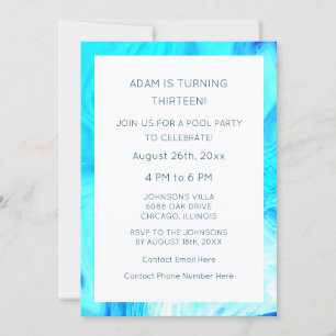 13th Birthday Blue Abstract Artsy Cool Custom Age  Invitation