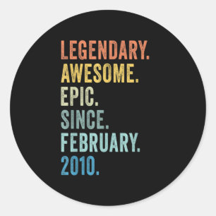 13th Birthday Boy Legendary Epic Awesome Since Feb Classic Round Sticker