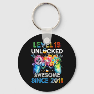 13th Birthday Boy Level 13 Unlocked Video Gamer Bi Keychain