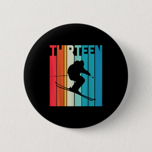 13th Birthday Boy Retro Ski Lover Skier 13 Years O 2 Inch Round Button
