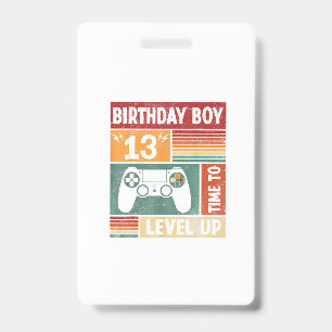 13th Birthday Boy Time to Level Up Video Games Badge