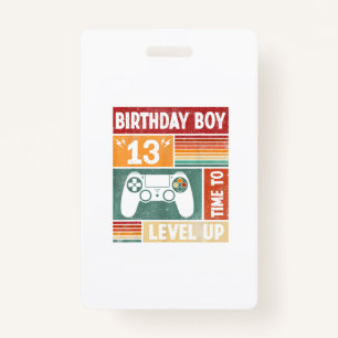 13th Birthday Boy Time to Level Up Video Games Badge