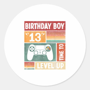 13th Birthday Boy Time to Level Up Video Games Classic Round Sticker