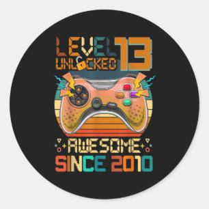 13th Birthday Boys Video Game Level 13 Unlocked Aw Classic Round Sticker