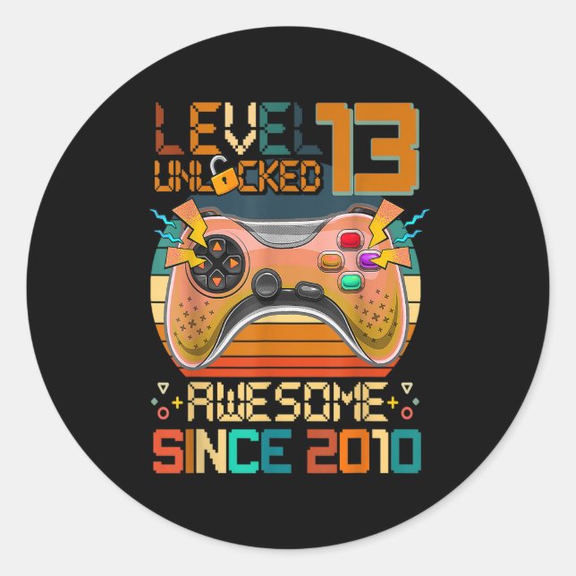 13th Birthday Boys Video Game Level 13 Unlocked Aw Classic Round Sticker (Front)
