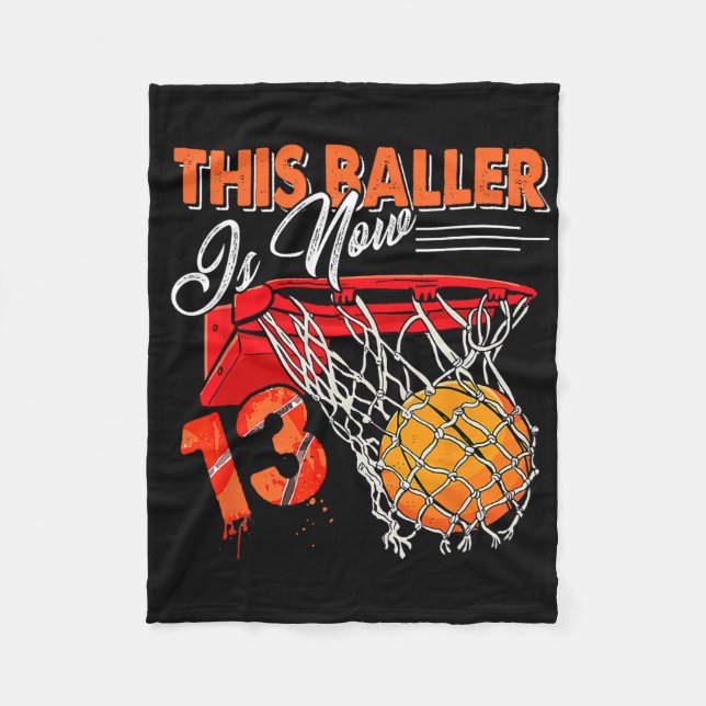 13th Birthday Bysketbyll Fun 13 Years Old Kids  Fleece Blanket (Front)