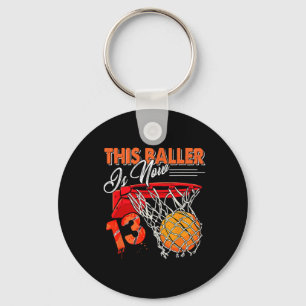 13th Birthday Bysketbyll Fun 13 Years Old Kids  Keychain