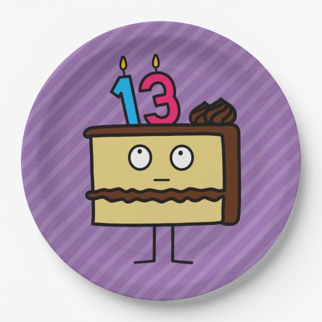13th Birthday Cake with Candles Paper Plate (Front)
