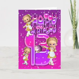 13th Birthday Card cute little glitter maids