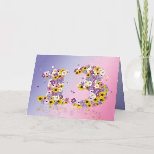 13th birthday card with flowery letters (Front)