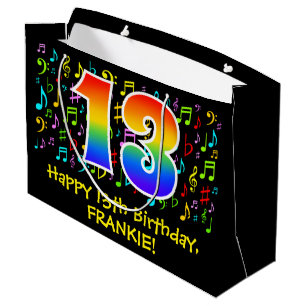 13th Birthday - Colorful Music Symbols, Rainbow 13 Large Gift Bag