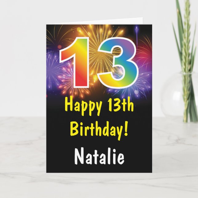 13th Birthday Colorful Rainbow Fireworks Card (Front)