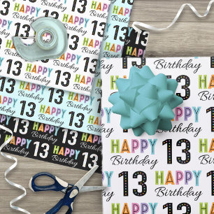 13th Birthday Colorful Typography  Wrapping Paper Sheet