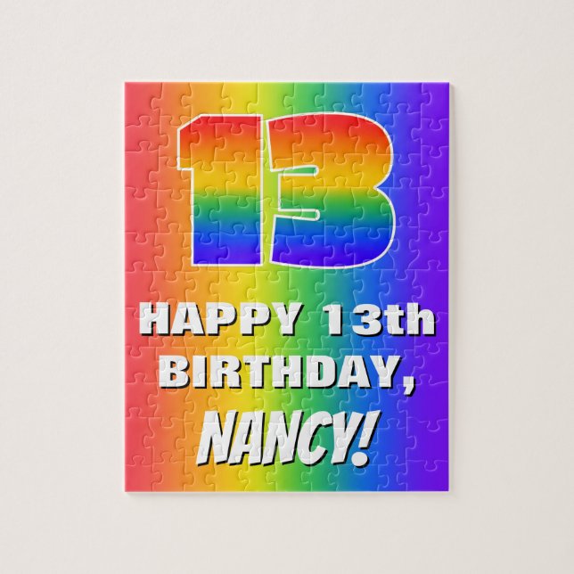 13th Birthday: Colourful, Fun Rainbow Pattern # 13 Jigsaw Puzzle (Vertical)
