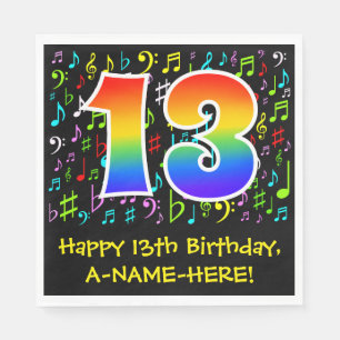 13th Birthday - Colourful Music Symbols, Rainbow 1 Napkin
