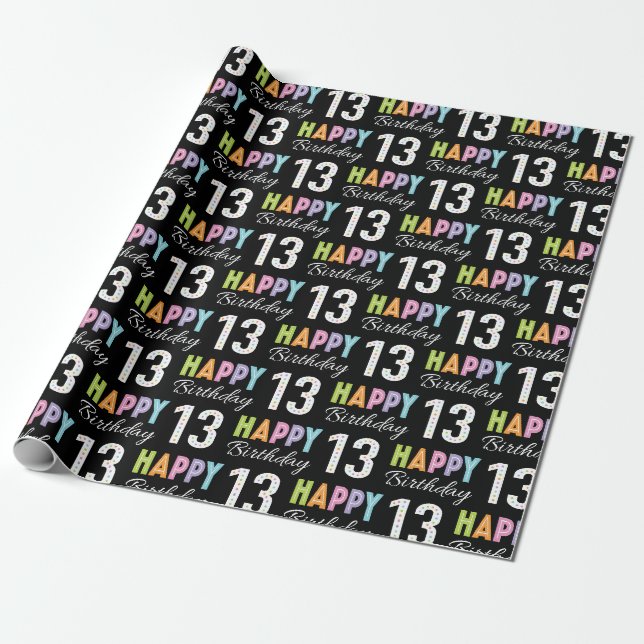 13th Birthday Colourful Typography  Wrapping Paper (Unrolled)