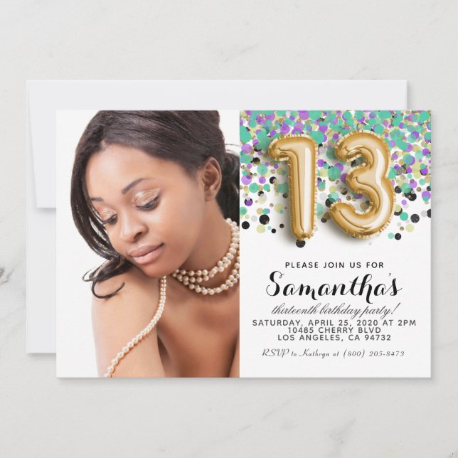 13th Birthday Confetti Gold Portrait Invitation (Front)