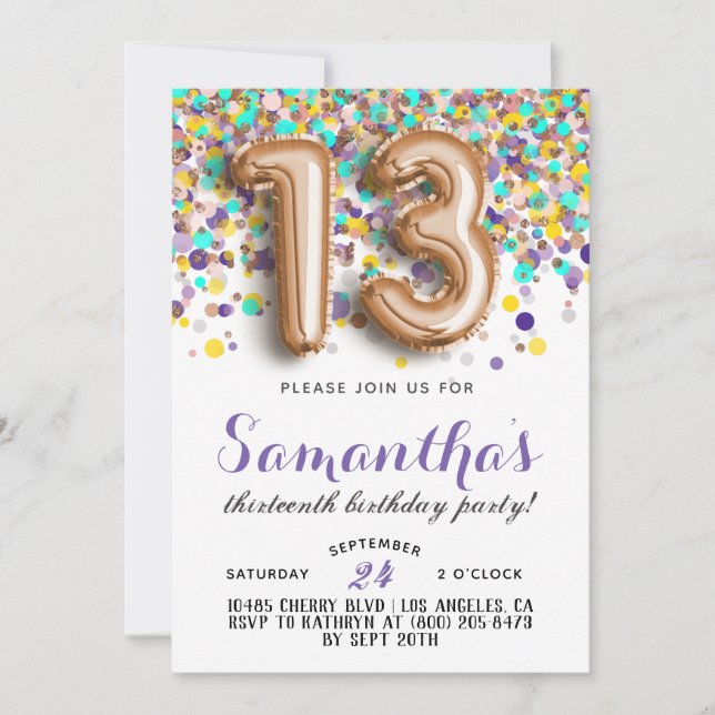 13th Birthday Confetti Invitation (Front)